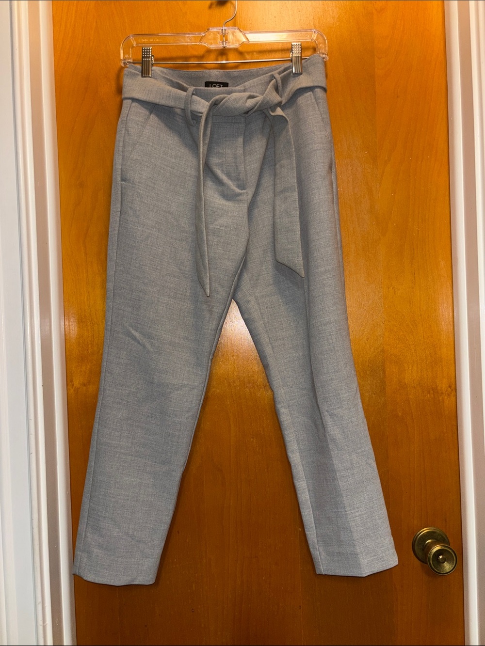 LOFT Light Gray Tie-Waist Dress Pants